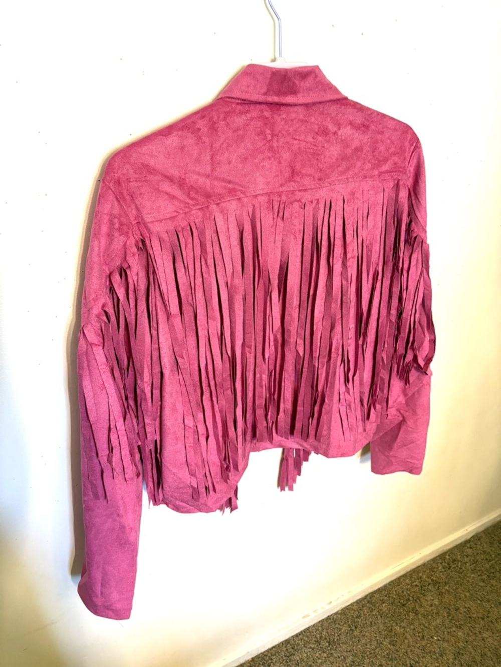 🆕Pink Fringe Faux Suede Crop Jacket - Women's Fashion Jacket. Size XXL. NWT. - Picture 6 of 9